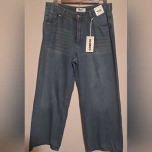 BAMBOO Women's Wide Leg Jeans in Classic Distressed Blue